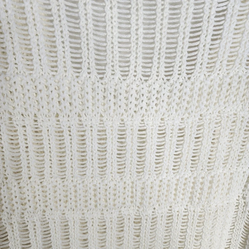 Pink Lily Women White Long Sleeve V Neck Loose Open Knit Sweater sz 2xl - Picture 6 of 6